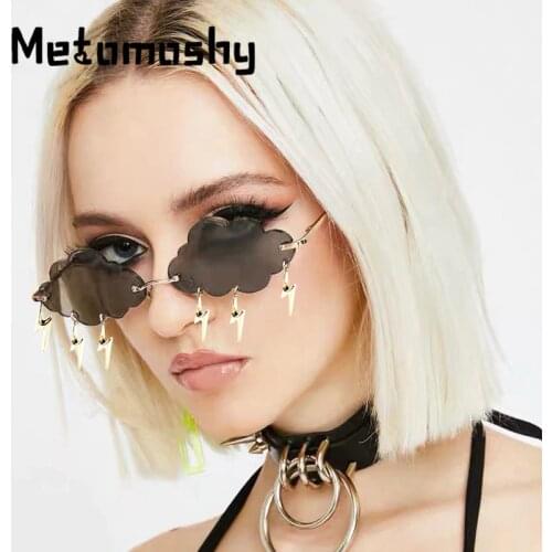Fashion Rimless Sunglasses Women 2020 Vintage Lighting Tassel Steampunk Sunglasses Men Punk Glasses Shades UV400 Oculos Femme