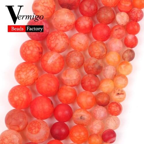 Natural Frost Matte Orange Dragon Veins Agates Stone Round Beads for Jewelry Making 6/8/10mm Spacer Loose Beads diy Bracelets