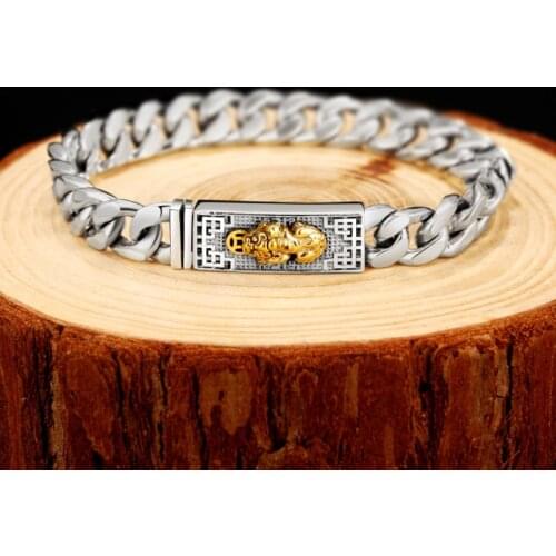 New Sterling Silver Pixiu Handmade Mens Bracelet Korean Style Trend Street Hip-hop Trendy Male Personality Fashion Trend