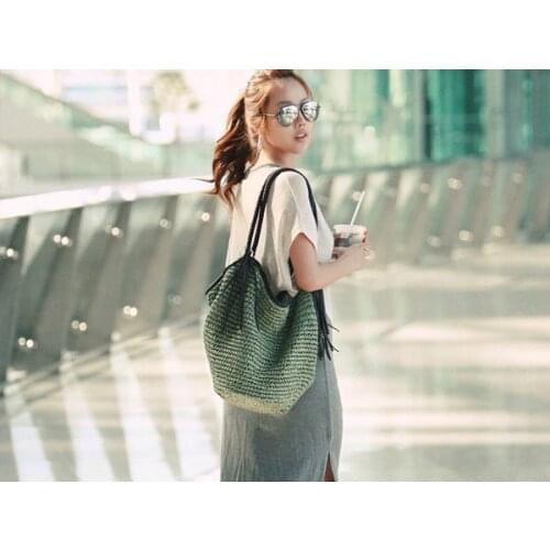 Japan Style Solid Beach Bag Women Bucket Bags Summer Beach Straw Bags Tassel Messenger Shoulder Bags Female