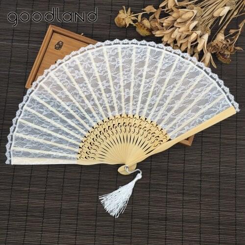 Wholesale Free Shipping 100pcs/lot Bamboo White Fashion Vintage Spanish Lace Decoration Mariage Wedding Bridal Party Fan