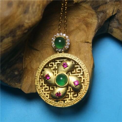 Wholesale New Fashion Jewelry Green Chalcedony Special Silver plated Transfer Bead Necklace for Women feature namour Charm Gift