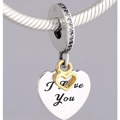 Original Gold Love Heart & Love You Forever Pendant Beads Fit 925 Sterling Silver Bead Charm Bracelet Diy Jewelry