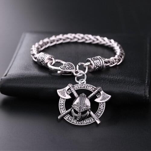 Teamer Viking Men Odin Raven Slavic Amulet Sword Axe Helmet Charm Bracelets Jewelry Sliver Color