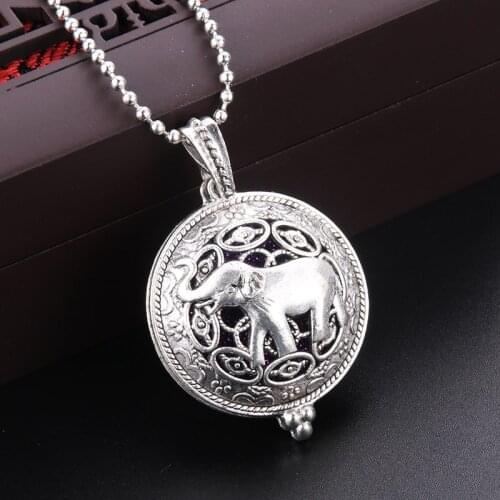 Elephant Aroma Diffuser Necklace Open Antique Vintage Lockets Pendant Perfume Essential Oil Aromatherapy Locket Necklace