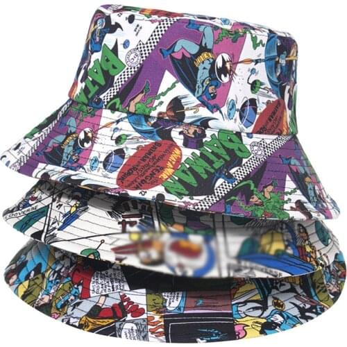 2021 Japanese Anime Print Summer Bucket Hat Sun Protection Beach Fishing Camping Sunhat Cartoon Anmie Boys Girls Panama Hat Caps