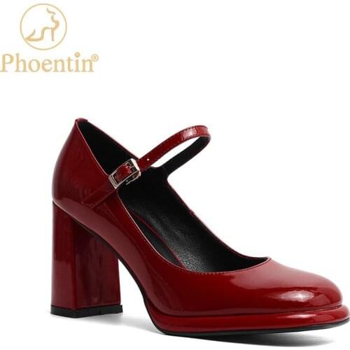 Phoentin Retro Red Mary Janes 2021 Real Leather Platform Pumps Strap Buckle Elegant women high heels Party Shoes white FT1343