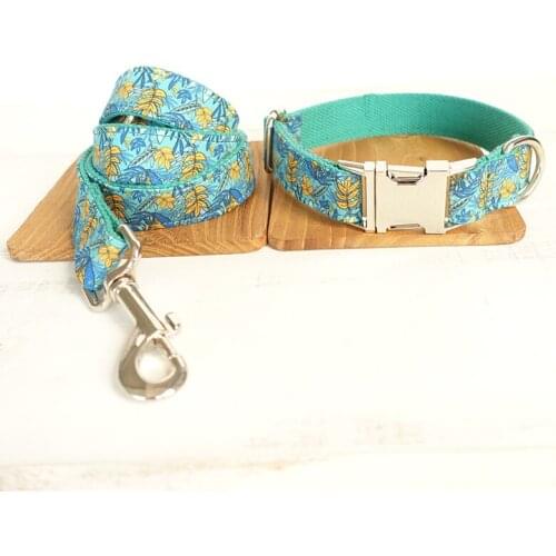 Customized Dog Collar Engraved Puppy ID Tag Leash Collar Set Adjustable Outdoor Fashion Print Pet Collar Leash THE LEAF