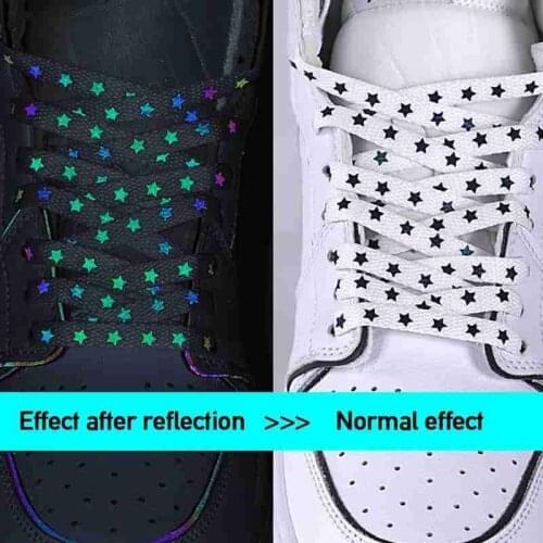 1 Pair Reflective Shoelaces Holographic Reflective Star Shoelaces Five-pointed Star Fluorescent Shoelace Reflective Shoelaces
