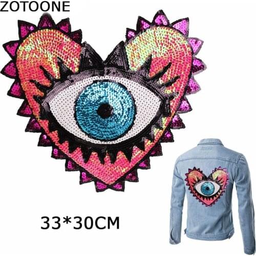 ZOTOONE Large Colorful Heart Eyes Patch Iron on Sequin Patches for Clothing Applique Embroidery Custom Patch Stripes on Clothes
