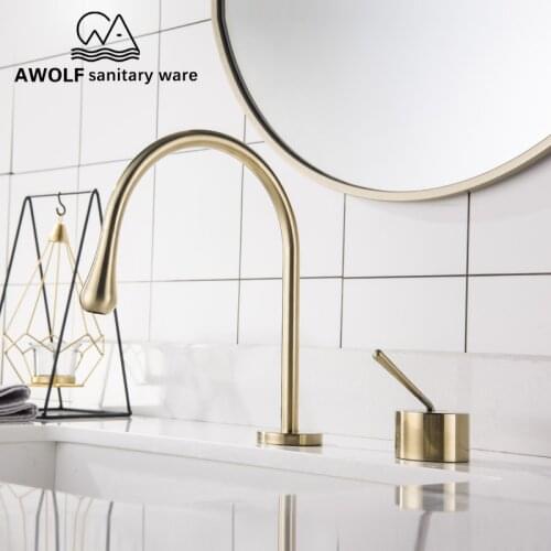 Bathroom Brushed Gold Basin Sink Faucet Solid Brass Matte Black Split Switch Kitchen Deck Mounted Hot Cold Mixer Tap ML8075
