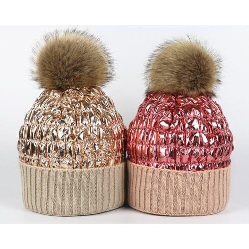 Korean Style Knitted Caps Ladies Fashion Plush Ball Decoration 55-58CM Winter All-match Glossy High Quality Warm Accessories Cap