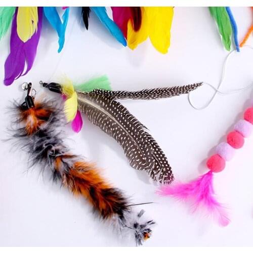 Extendable Feather Interactive Teaser Wand Toys with 8 Refills for Cats Birds Training