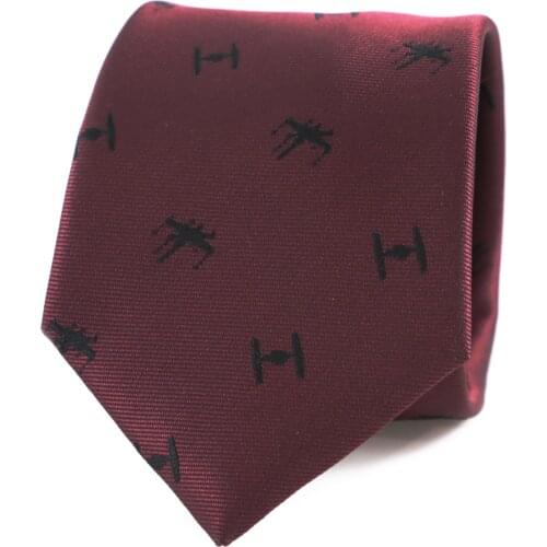 Microfiber Jacquard Movie Theme Starfighters Pattern Burgundy Necktie X-Wing Fighter Tie