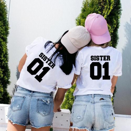 SISTER 01 Women Fashion Summer Sister T Shirts Matching Best Friends Shirt Femme Tumblr Clothes BFF Tee Tops Gift
