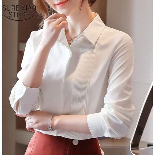Women Shirt New Classic Chiffon Blouse Female Elegant White Loose Long Sleeve Shirts Lady Simple Style Tops Clothes Blusas 10857