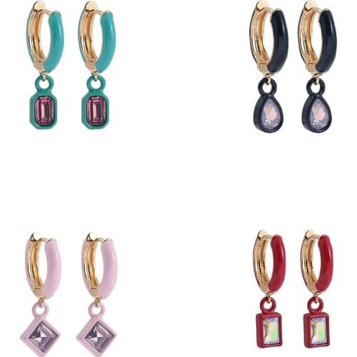 Boho Multicolor Geometric Crystal Drop Earrings for Women Vintage Enamel Small Circle Earrings Huggie Jewelry Brincos 2021