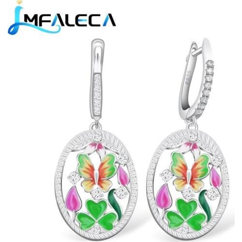 LMFALECA Silver Eearrings for Women Genuine 925 Sterling Silver Jewelry Shiny Dazzling Butterfly Enamel Fine Luxury Jewelry