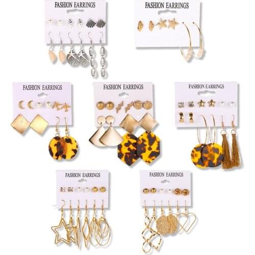 2020 New Fashion Pearl Earrings Set for Women Bohemian Leopard Tassel Crystal Stud Earrings Geometric Wedding Jewelry Brincos