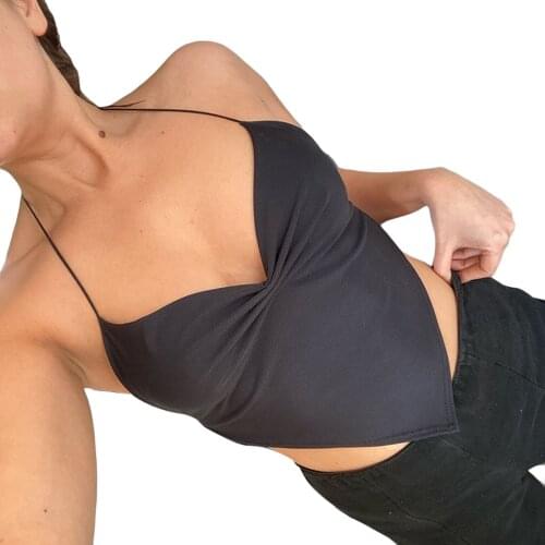 Ladies Summer 2021 Sexy Halter Sleeveless Slim Vest Solid Color Camisole Fashion Pleated V-neck Backless Exposed Navel Tops