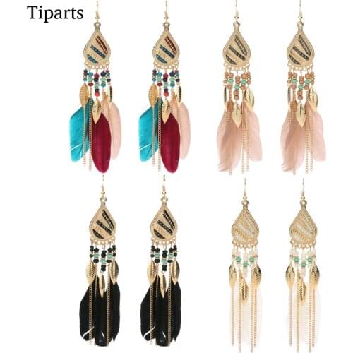 1 Pair Bohemian Feather Tassel Earrings For Women Ohrringe Water Drop Vintage Statement Earrings Boho Indian Jewelry Kolczyki