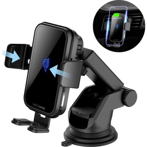 10W QI Wireless Car Charger For Iphone 11 Samsung S9 Fast Charge Clamping Air Vent Dashboard Car Mount Auto Car Wireless Charger