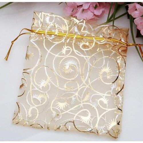 100pcs/lot Gold Coralline Custom Jewelry Tea Packaging Bags Organza Wedding Gift Bags Saquinho De Organza 12cm Organza Bags
