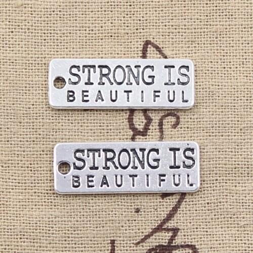 15pcs Charms Strong Is Beautiful 10x27mm Antique Bronze Silver Color Pendants DIY Making Findings Handmade Tibetan Jewelry