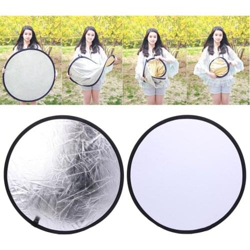 2 in 1 55-60cm Light Mulit Collapsible Disc Photography Reflector Silver/White