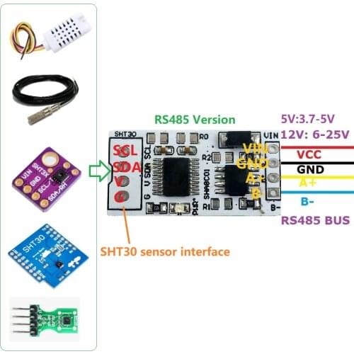 -40-125Celsius 0-100%RH SHT30 SHT3X RS485 TTL232 Modbus Rtu Digital Temperature and Humidity Sensor Module
