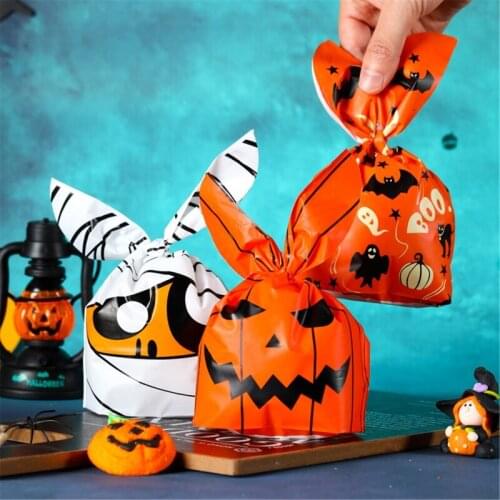 50 Pcs Candy Bag Creative Halloween Handbag for Children Baking Biscuit Sugar Party Gifts Pouch Supplies Decorations