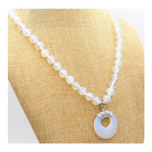 8MM Beautiful Natural White Opal Round Beads Gems Pendant Necklace 18" jade