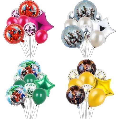 9pcs Marvel Spiderman Iron Man Foil Balloos Latex Conffetti Birthday Party Decoration Balloons Kids Toy Baby Shower Globos