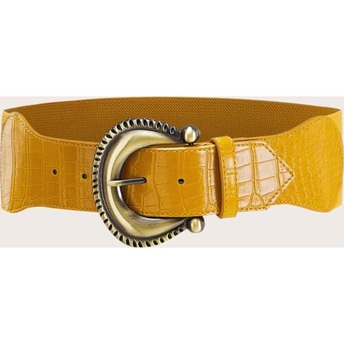 Antique Women Belt Wide PU Leather Corset Waist Belts Elastain Stretchable Dress Decoration Yellow Waistbelt Band