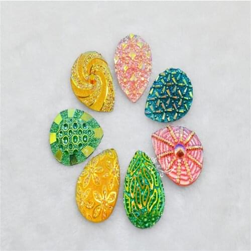BIG SIZE 30x40mm Resin AB Rhinestones Flatback DROP buttons Jewels Dress DIY