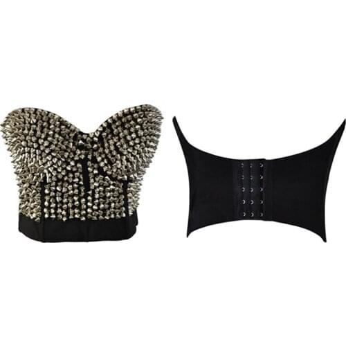 Sexy Waist Trainer Bra Corset Queen Women Gem Sequin Rivet Bra Crop Top Padded Body Shapewear Bustier Corset Nightclub wear