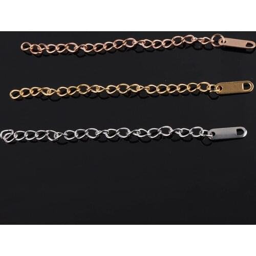 10pcs 316L Stainless Steel Gold Silver Rose Gold 60 70mm Extend Chain with Strip Charm Fit DIY Bracelet Necklace Jewelry Making