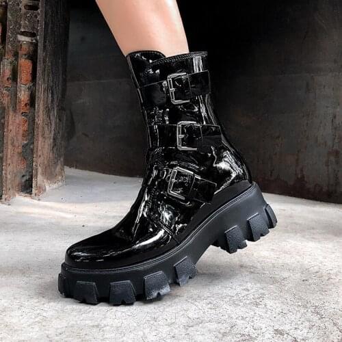 Black Platform Boots Women Lace Up Thick Ankle Female Boots 2020 New Genuine Leather Fashion Luxury Designer Brand Woman Shoes