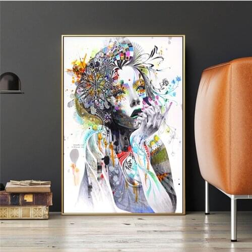 Girl with Butterfly Flowers Abstract Canvas Painting Posters and Prints Cuadros Wall Art for Living Room Home Decor (No Frame)