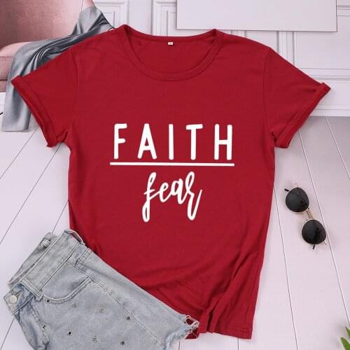 Faith Over Fear Plus Size Women T-shirt Christian Jesus Shirt Fashsion Letter Cotton Female Clothing O Neck Short Sleeve Top Tee