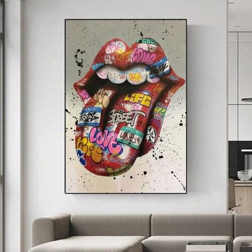 Canvas Painting Wall Art Tongue Graffiti Posters and Prints Wall Graffiti Painting Pictures for Living Room Home Decoration