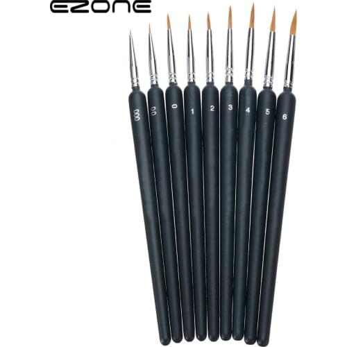 EZONE 9PCS/set Paint Brush Fine Hook Line Pen Different Size Nail Art Line Drawing Pen Oil Watercolor Painting School Supply