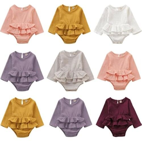 Girl Jumpsuit Newborn Kid Baby Girl Long Sleeve Ruffle O Neck Clothes Romper Solid Outfit Autumn Cotton Clothes