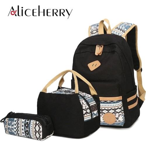 Women Canvas School Backpack for Teenage Girls Laptop Backpacks Pencil Case 3 Pcs Set Mochila Feminina