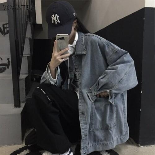 Jackets Women All-match Denim Loose Streetwear Stylish Y2K Pockets Korean Solid Long-sleeve Office Ulzzang Students Coat Unisex