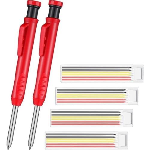 3 Pieces Solid Carpenter Pencil Construction Marker with 24 Pieces Leads Refills Built-in Sharpener Mechanical Pencil