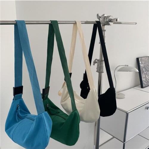 MJ Women Canvas Hobo Bag Female Crossbody Shoulder Bag 2021 New Arrival Messenger Bags Solid Color Canvas Handbag Tote Purses