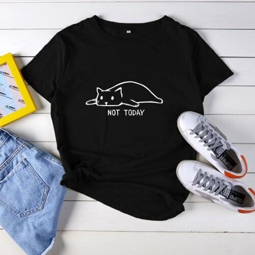 New Cotton Not Today Womens T-shirt Short-sleeve Women T Shirt Short Sleeve Pure Color Cute Cat T-shirts For Women Tops