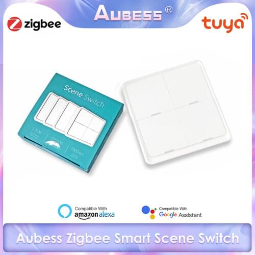 Tuya Smart Life Zigbee Wireless Smart Scene Switch Smart Home Free Sticker 4-way Panel Button Switch Work With Google Home Alexa
