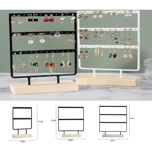 1pcs 24/44/66 Holes Earring Stand Holder With Wooden Tray Jewelry Display Organizer Metal Ear Studs Pendant Presenting Holder